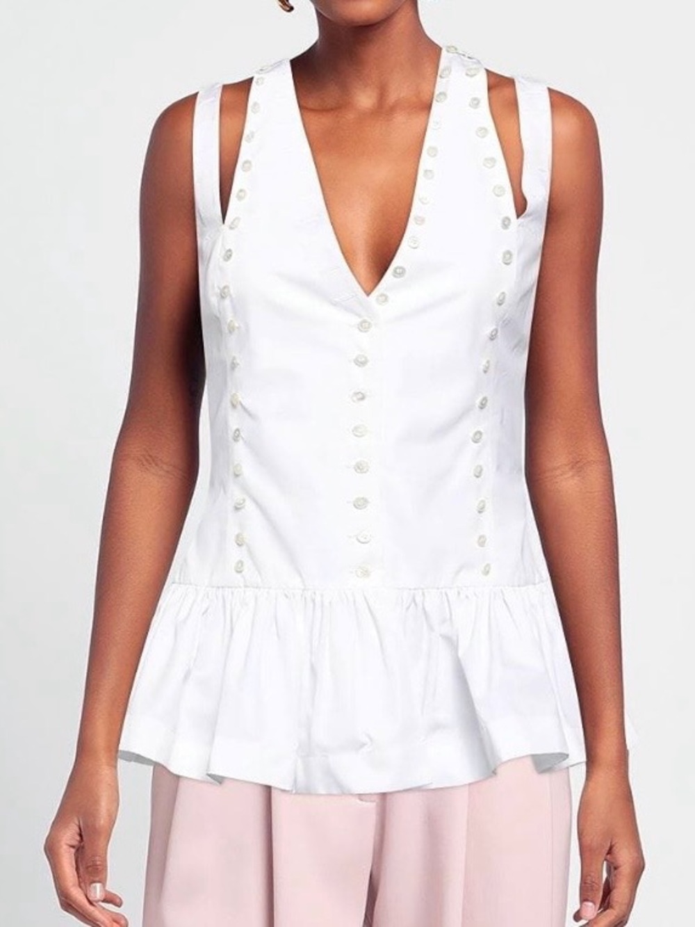Rochas White Sleeveless Peplum Buttoned Vest Top